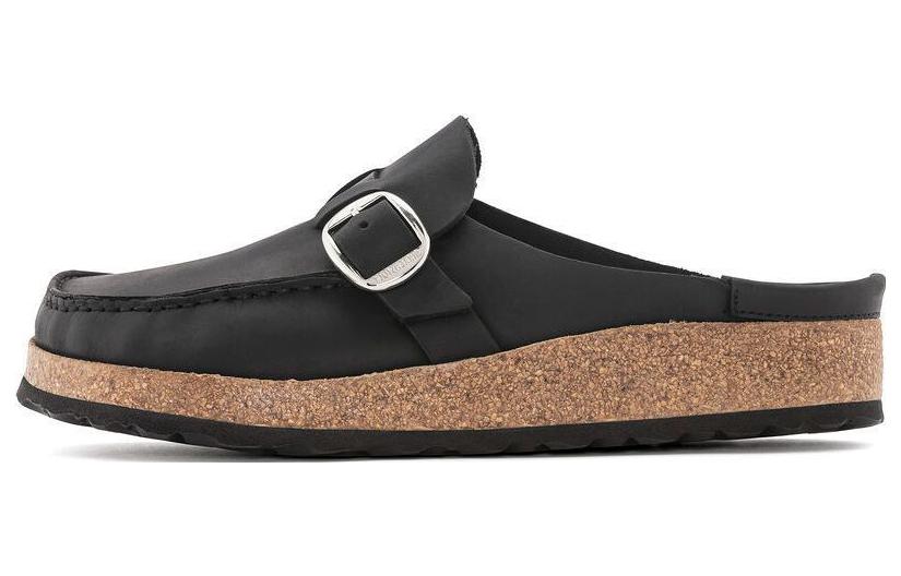 (Women) Birkenstock Leather Comfort Round-Toe Versatile Platform Peep-Toe Slides 'Black Regular Edition' 1024897