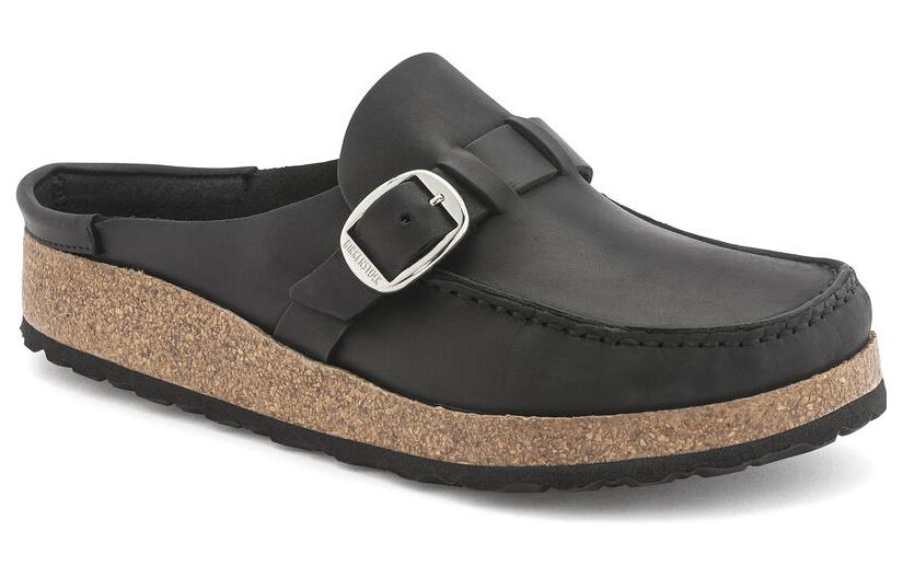 Order (W) Birkenstock 黑色常规版皮革舒适圆头多功能平台露趾拖鞋 1024897