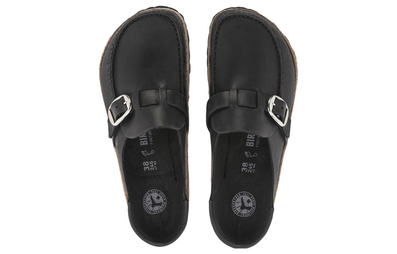 Shop (W) Birkenstock 黑色常规版皮革舒适圆头多功能平台露趾拖鞋 1024897