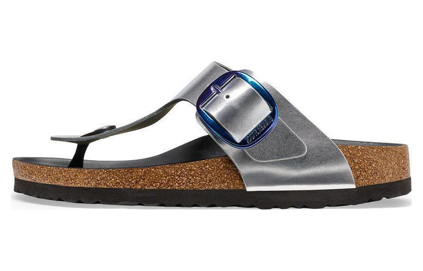 (W) Birkenstock Leather CMFT Round Toe Narrow 'Metallic Buckle Slide'