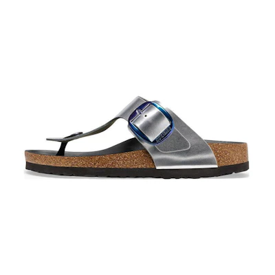 (W) Birkenstock Leather CMFT Round Toe Narrow 'Metallic Buckle Slide'