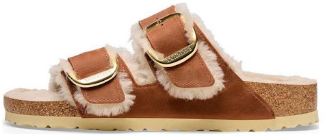 (Women) Birkenstock Leather Fleece-Lined Comfort Slides 'Metal Buckle Light Brown' 1025432 (Women) Birkenstock Leather Fleece-Lined Comfort Slides 'Metal Buckle Light Brown' 1025432