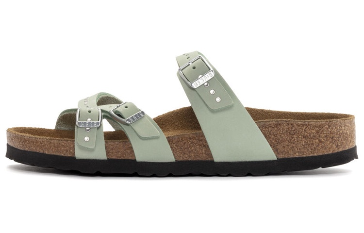 (W) Birkenstock Leather Low-Heel Buckle Slide 'Fashion Green'