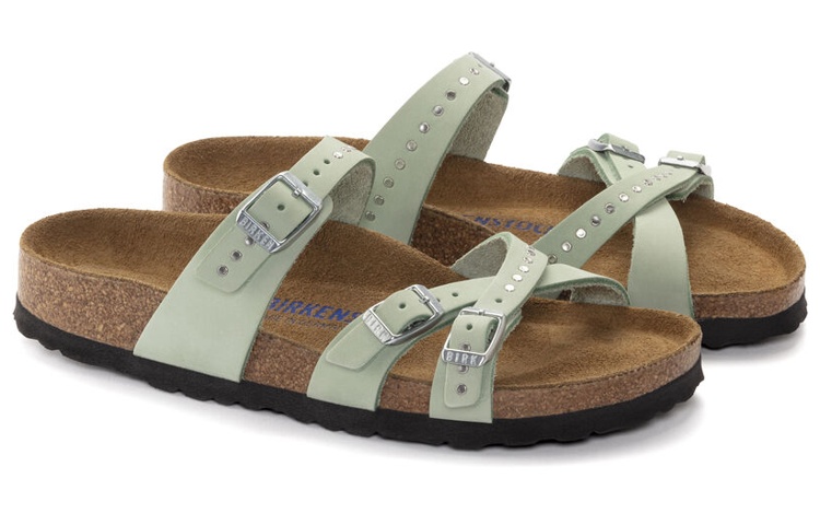 (W) Birkenstock Leather Low-Heel Buckle Slide 'Fashion Green' 圖 3