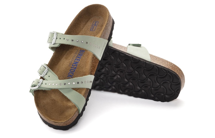 (W) Birkenstock Leather Low-Heel Buckle Slide 'Fashion Green' 圖 5