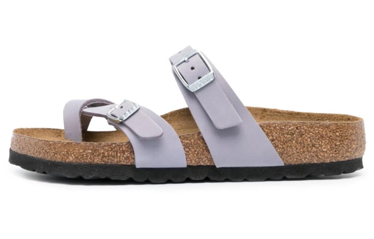 (Women) Birkenstock Leather Open Toe Comfort Slide 'Light Purple' 1024027