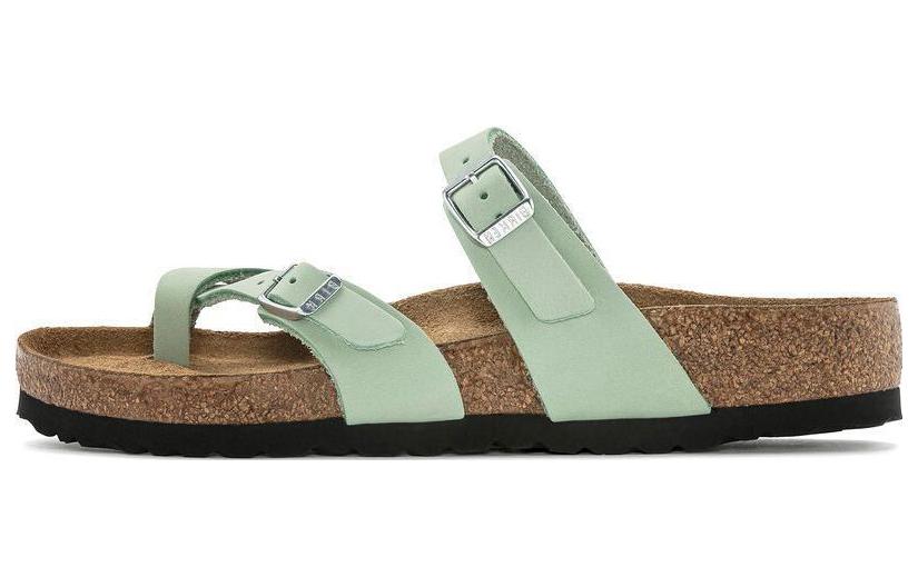 (W) Birkenstock Leather Round Toe CMFTable Easy Mix Thong Sandals 'Matcha Green'