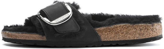 (Women) Birkenstock Madrid Big Buckle Shearling Oiled Leather Narrow Fit Sandals 'Black' 1020136 (Women) Birkenstock Madrid Big Buckle Shearling Oiled Leather Narrow Fit Sandals 'Black' 1020136