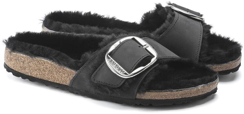 (Women) Birkenstock Madrid Big Buckle Shearling Oiled Leather Narrow Fit Sandals 'Black' 1020136 Lookbook (Women) Birkenstock Madrid Big Buckle Shearling Oiled Leather Narrow Fit Sandals 'Black' 1020136