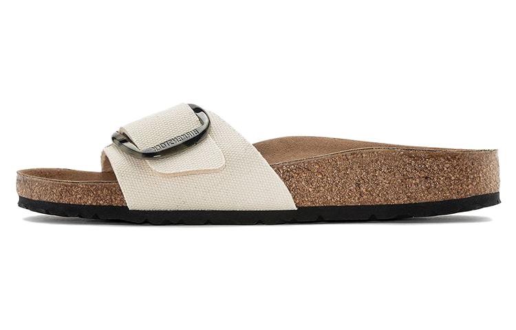 (W) Birkenstock Madrid Vegan Big Buckle Textile Narrow Fit Sandals 'Eggshell'