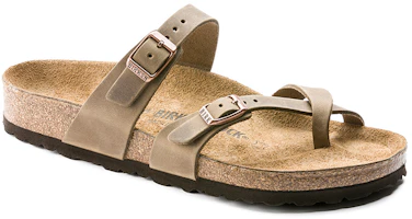 Shop Birkenstock Mayari系列 牛皮革塗油 休閒百搭 夾腳時尚涼拖 女款 棕色 常規版