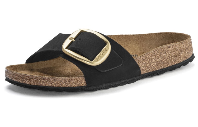 (Women) Birkenstock Narrow Fit Black Flat Comfortable Breathable Slides 1023373