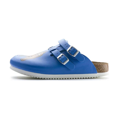 (W) Birkenstock PU 'Blue Buckle Toe-Cap Slides'