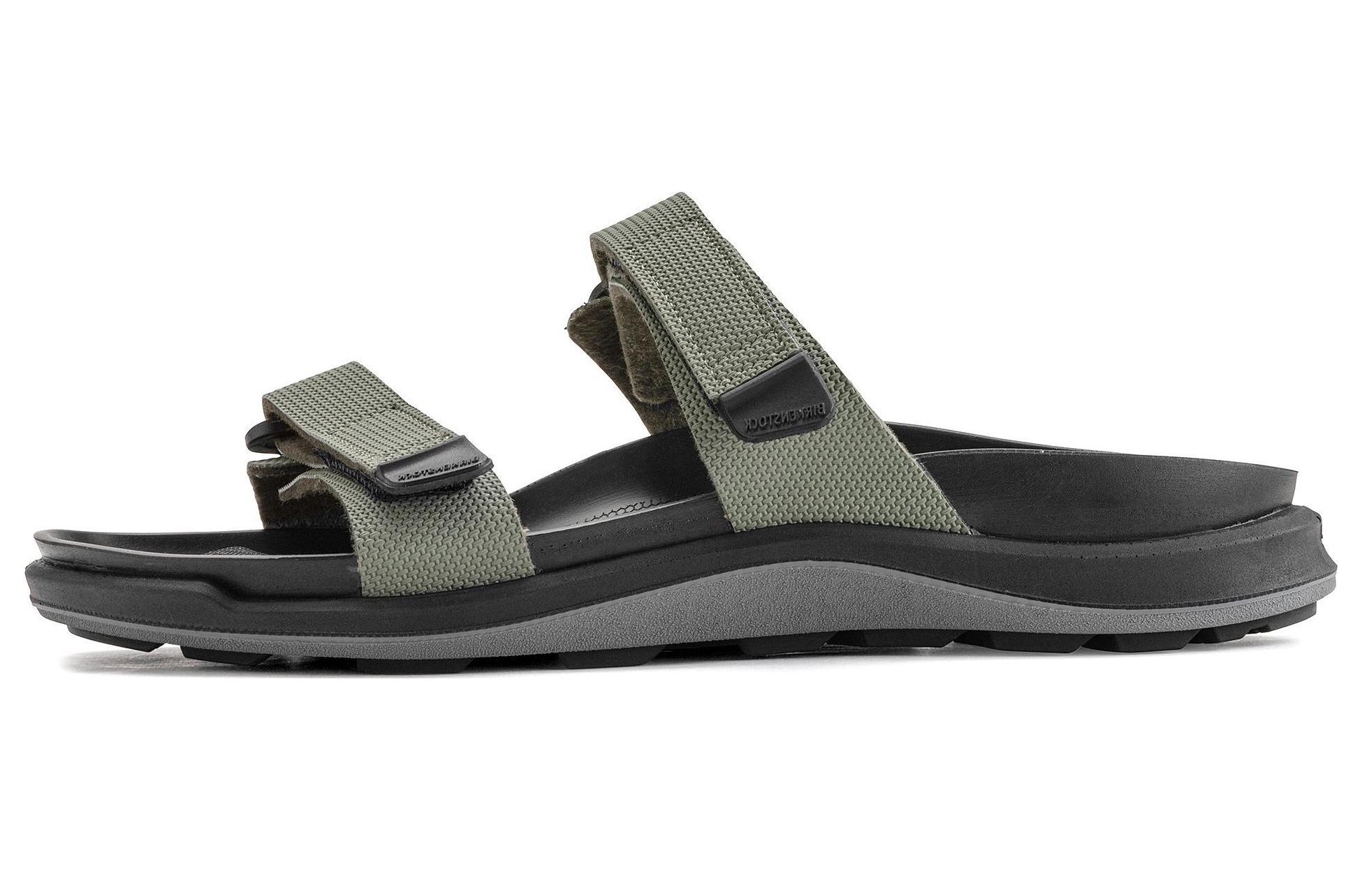 (W) Birkenstock PU 'Khaki Green Magic Tape One-Strap Sandal'