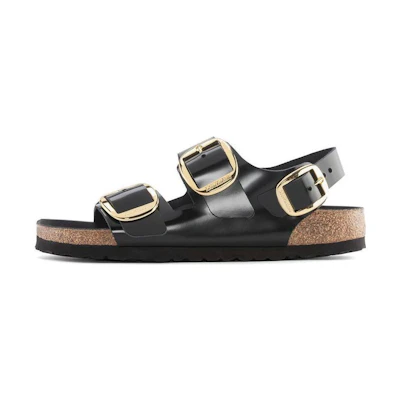 Birkenstock Milano Big Buckle Natural Leather Patent High Shine 'Black'