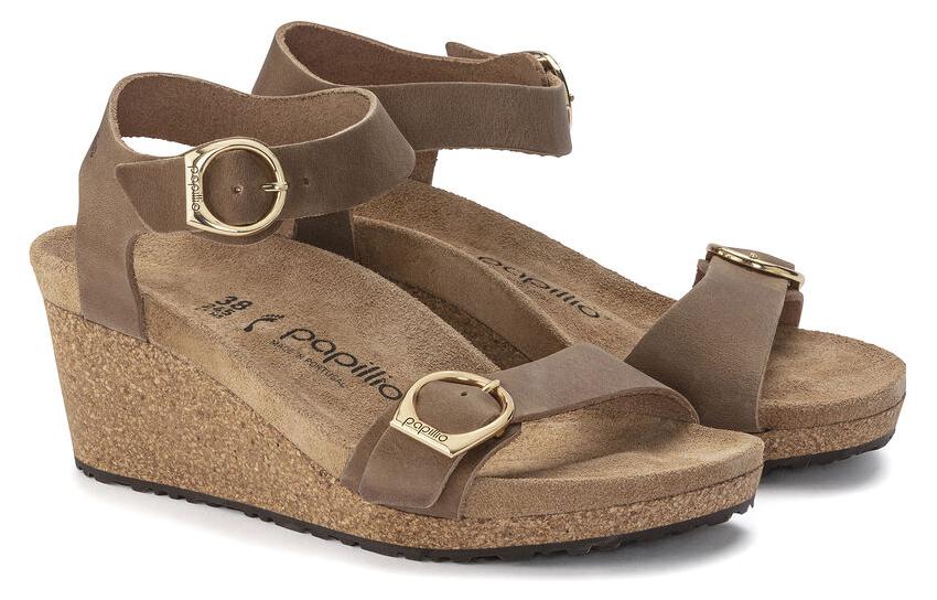 Lookbook Birkenstock 絨面 舒適百搭圓頭增高坡跟 一字帶涼鞋 女款 淺栗色