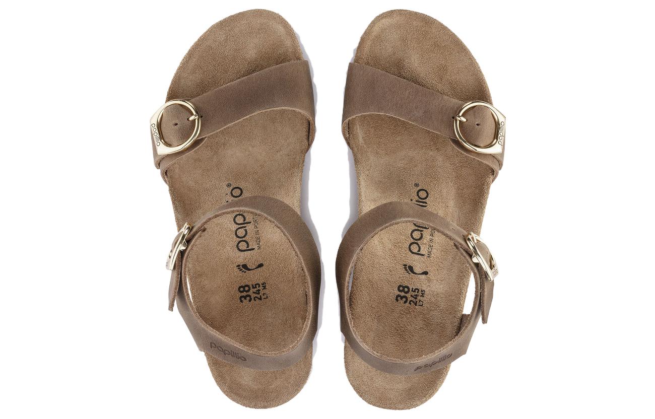 Shop Birkenstock 絨面 舒適百搭圓頭增高坡跟 一字帶涼鞋 女款 淺栗色