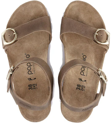 Birkenstock 絨面 舒適百搭圓頭增高坡跟 一字帶涼鞋 女款 淺栗色 Shop Birkenstock 絨面 舒適百搭圓頭增高坡跟 一字帶涼鞋 女款 淺栗色