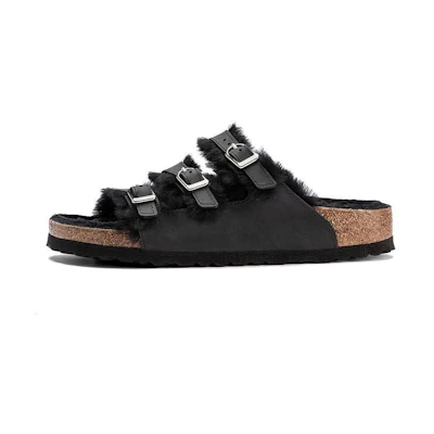 (W) Birkenstock Slide 'Black Leather'