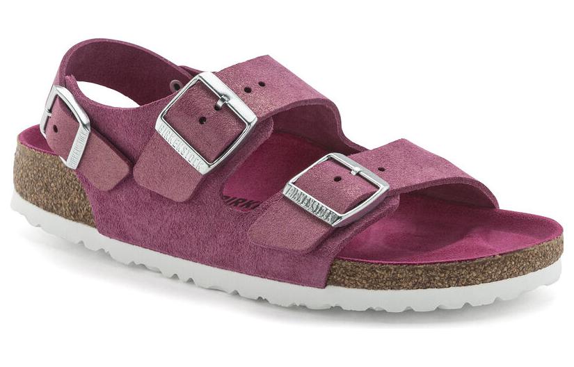 Order (Women) Birkenstock Soft Footbed Suede 'Purple Red Buckle' 1024245