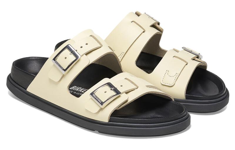 Lookbook Birkenstock St Barths 皮革EVA 柔軟舒適厚底雙扣 一字拖鞋 女款 黃油色 窄版