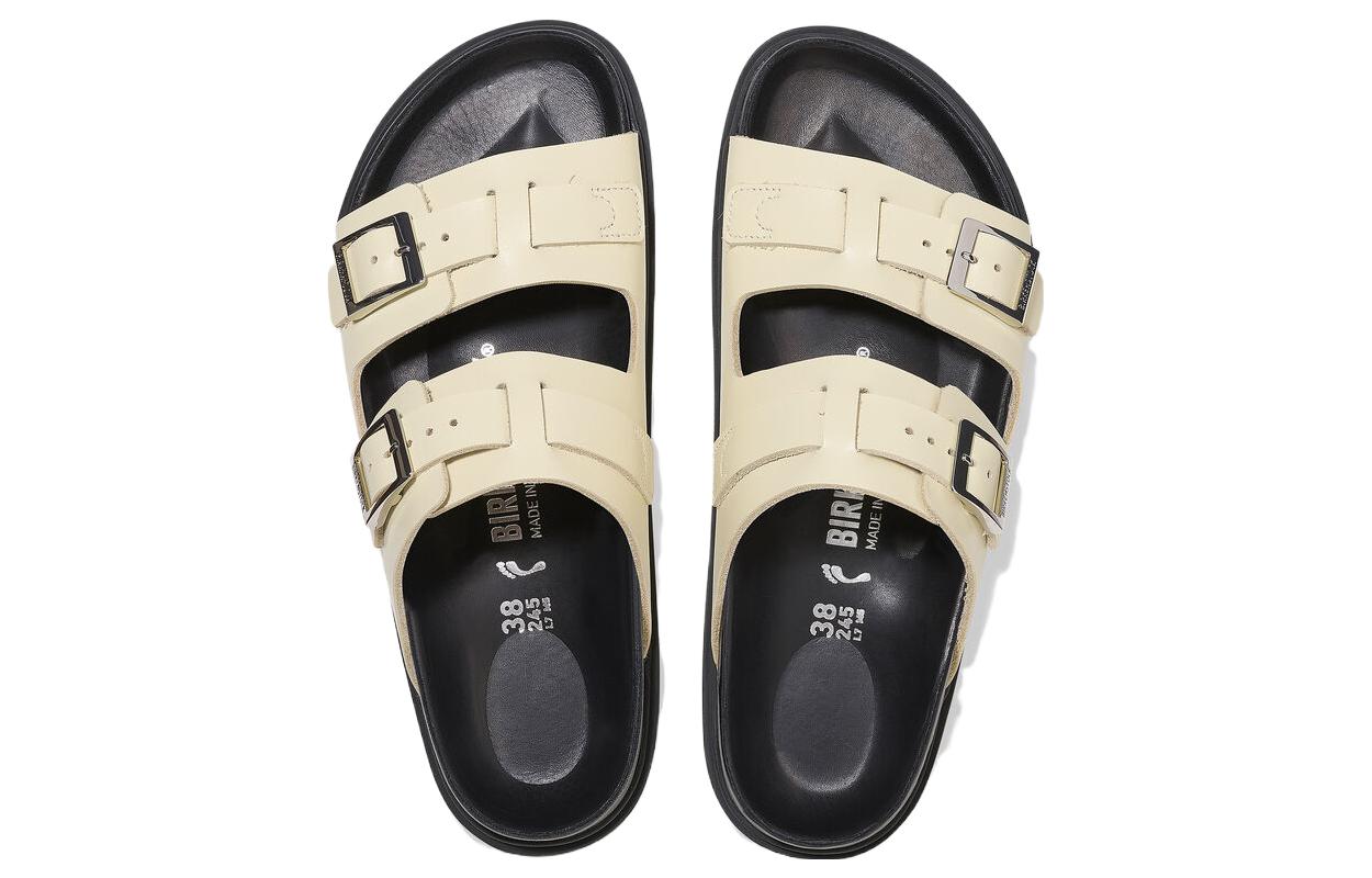 Shop Birkenstock St Barths 皮革EVA 柔軟舒適厚底雙扣 一字拖鞋 女款 黃油色 窄版