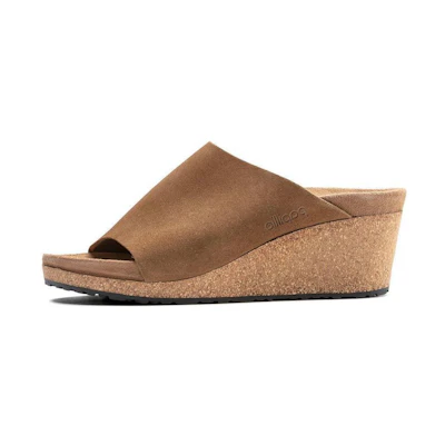 (W) Birkenstock Suede CMFT Round Toe Wedge Slide 'Brown'