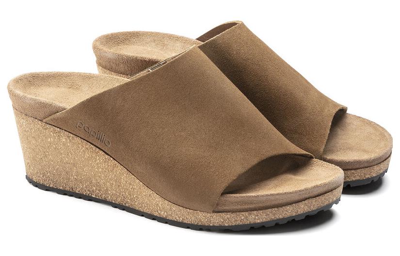 Lookbook (W) Birkenstock Suede Comfort Round Toe Wedge Slide 'Coklat' 1018275