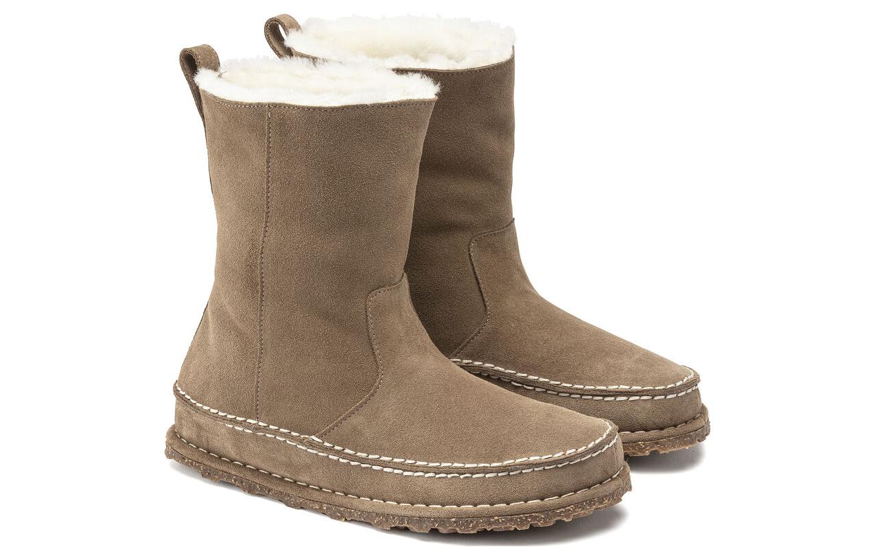 Lookbook (W) Bota Birkenstock Suede Estrecha 'Marrón con Forro Acogedor' 1023609