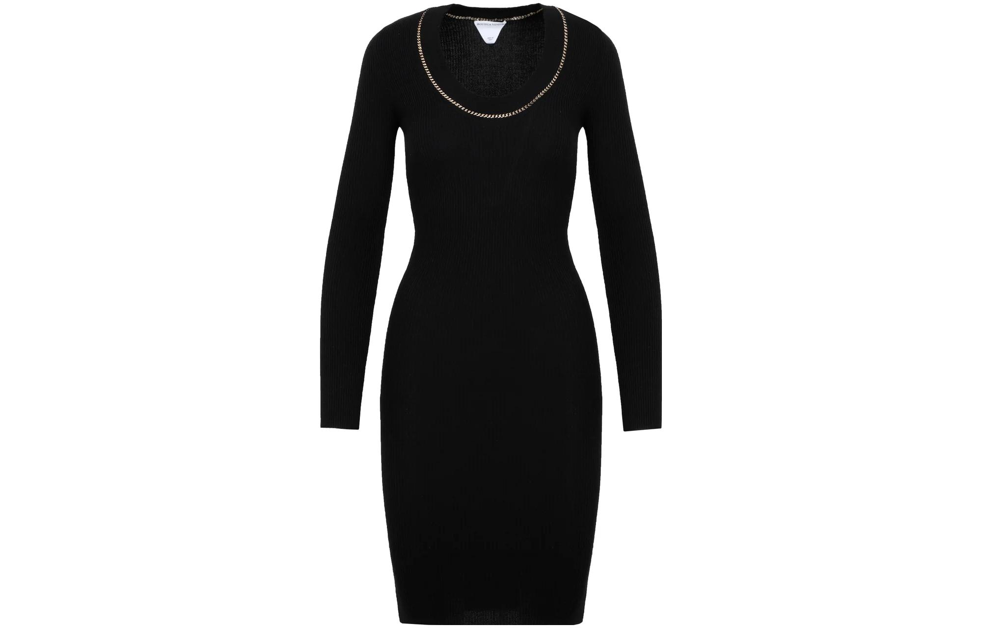 Order (Women) Bottega Veneta  Black Knit Long-Sleeve Dress with Chain Detail. 707797V26X01000