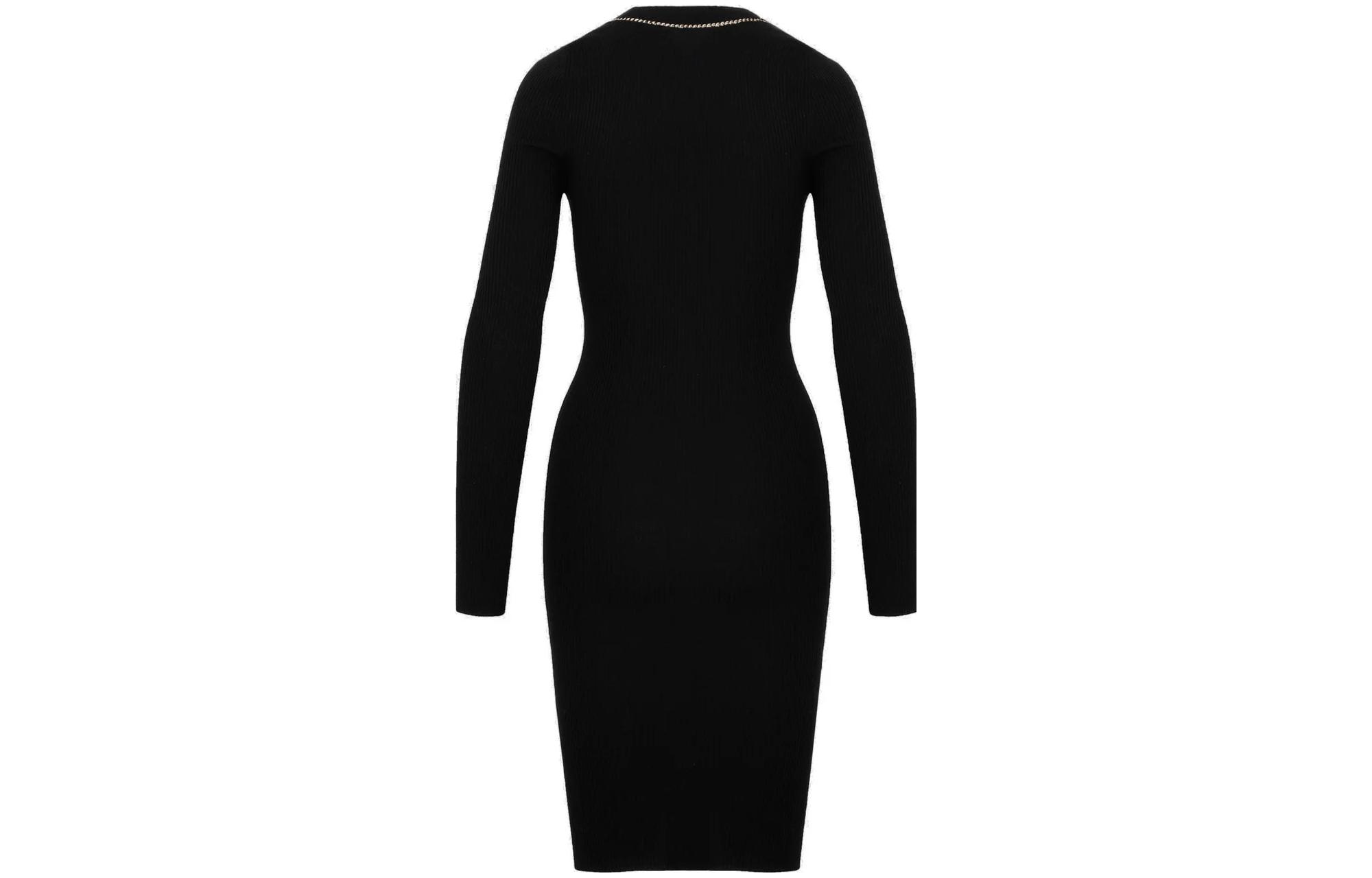 Lookbook (Women) Bottega Veneta  Black Knit Long-Sleeve Dress with Chain Detail. 707797V26X01000
