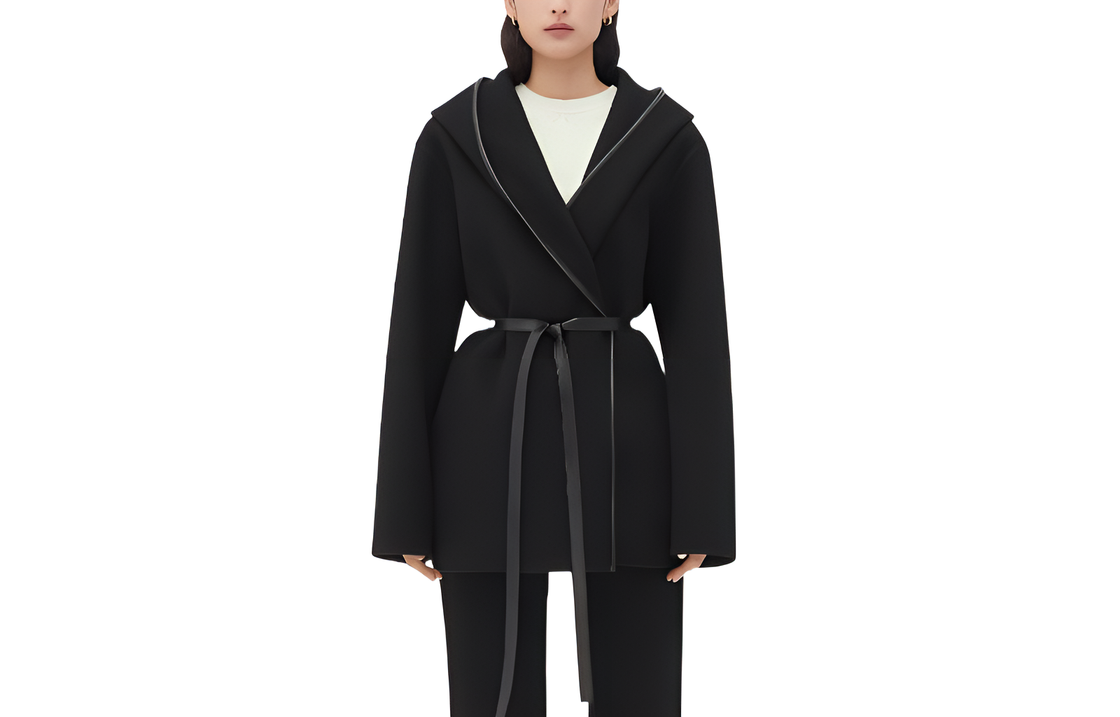 (Women) Bottega Veneta  Black Solid Color Short Hooded Coat. 728984V25I01000