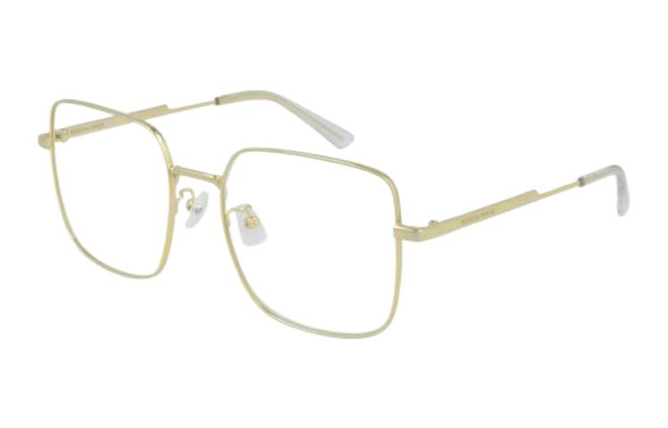 (Women) Bottega Veneta  Gold Square Optical Eyeglasses with Logo Temples. BV1110O001