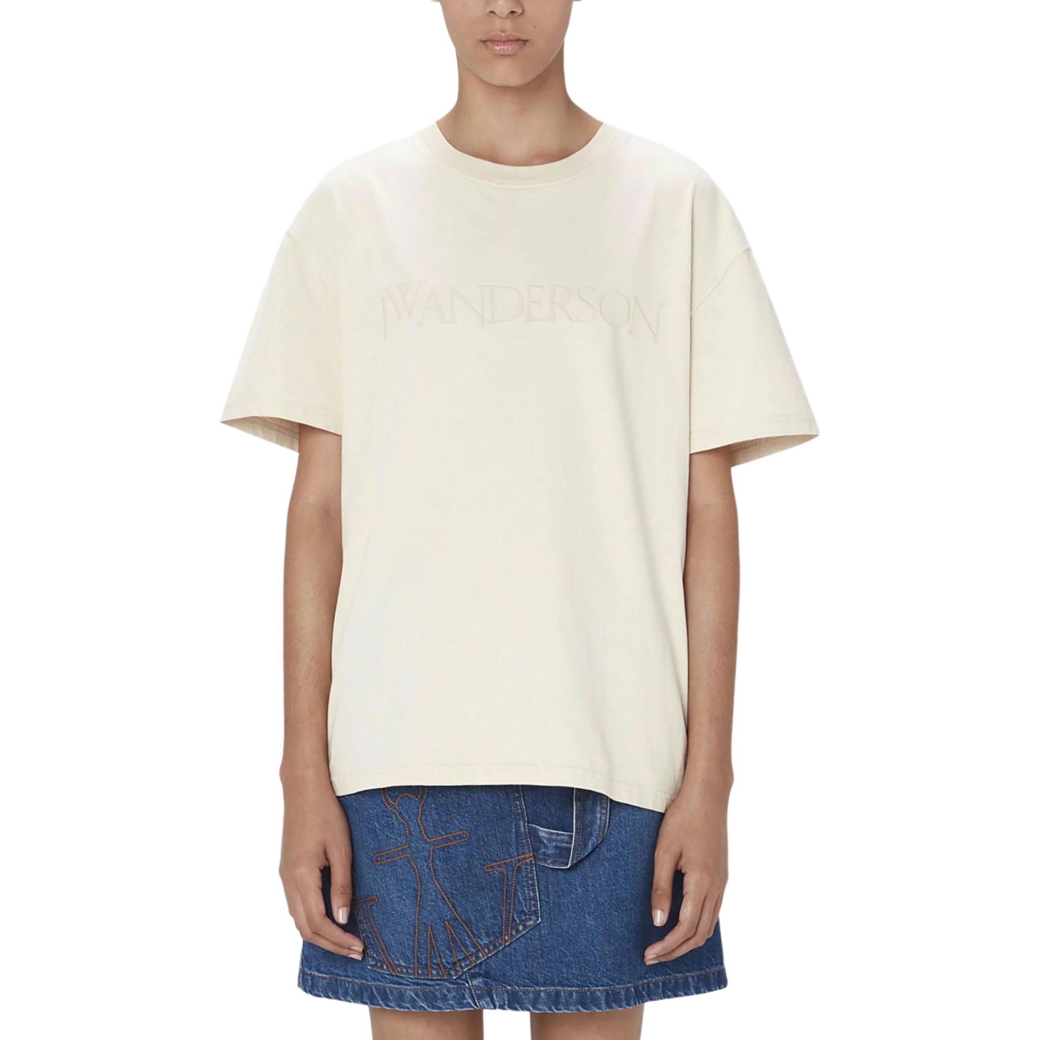 Lookbook (Women) Bottega Veneta  Logo Embroidered Oversized T-Shirt Beige FW23. 780550VKLZ09071