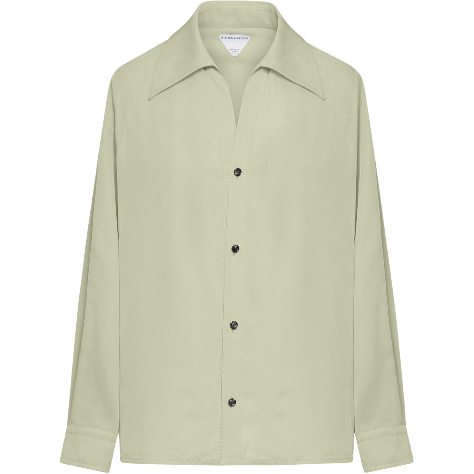 (Women) Bottega Veneta  Solid Button-Up Point Collar Long Sleeve Shirt Green 756670V35E01575