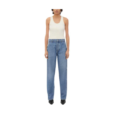 (Women) Bottega Veneta Washed Mid-Rise Straight-Leg Jeans Medium Blue FW24. 793538V42W04715