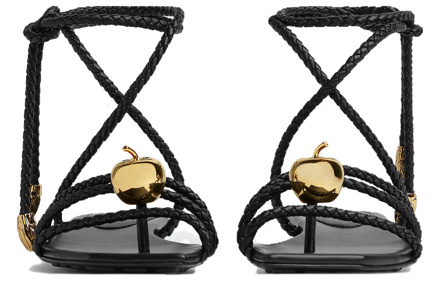 (W) Bottega Veneta Adam Flat 'Black Square Toe Open Strap Sandals' 圖 2