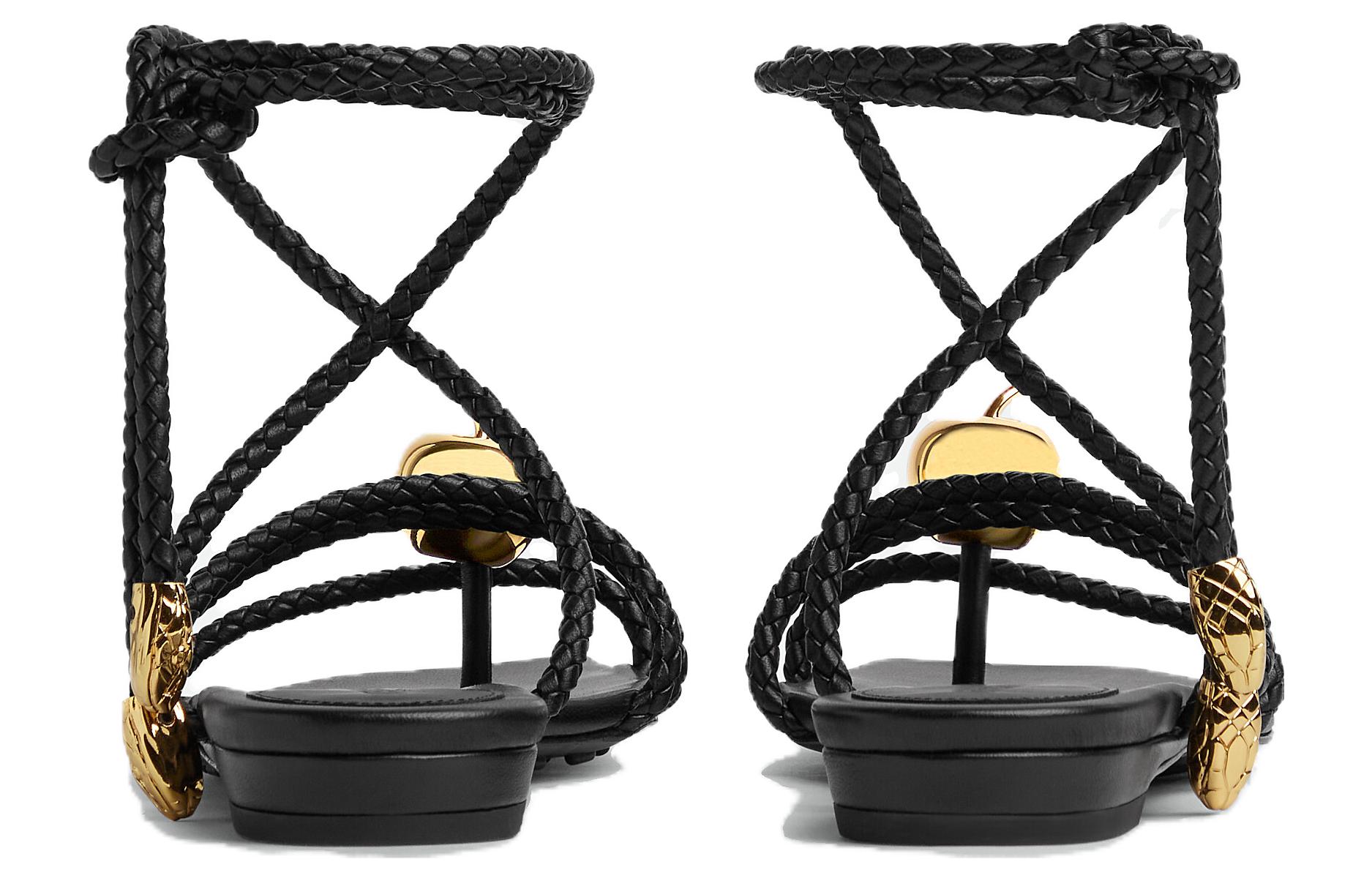 (W) Bottega Veneta Adam Flat 'Black Square Toe Open Strap Sandals' 圖 4