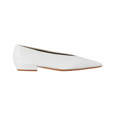(W) Bottega Veneta Almond Leather Ballet Flat White