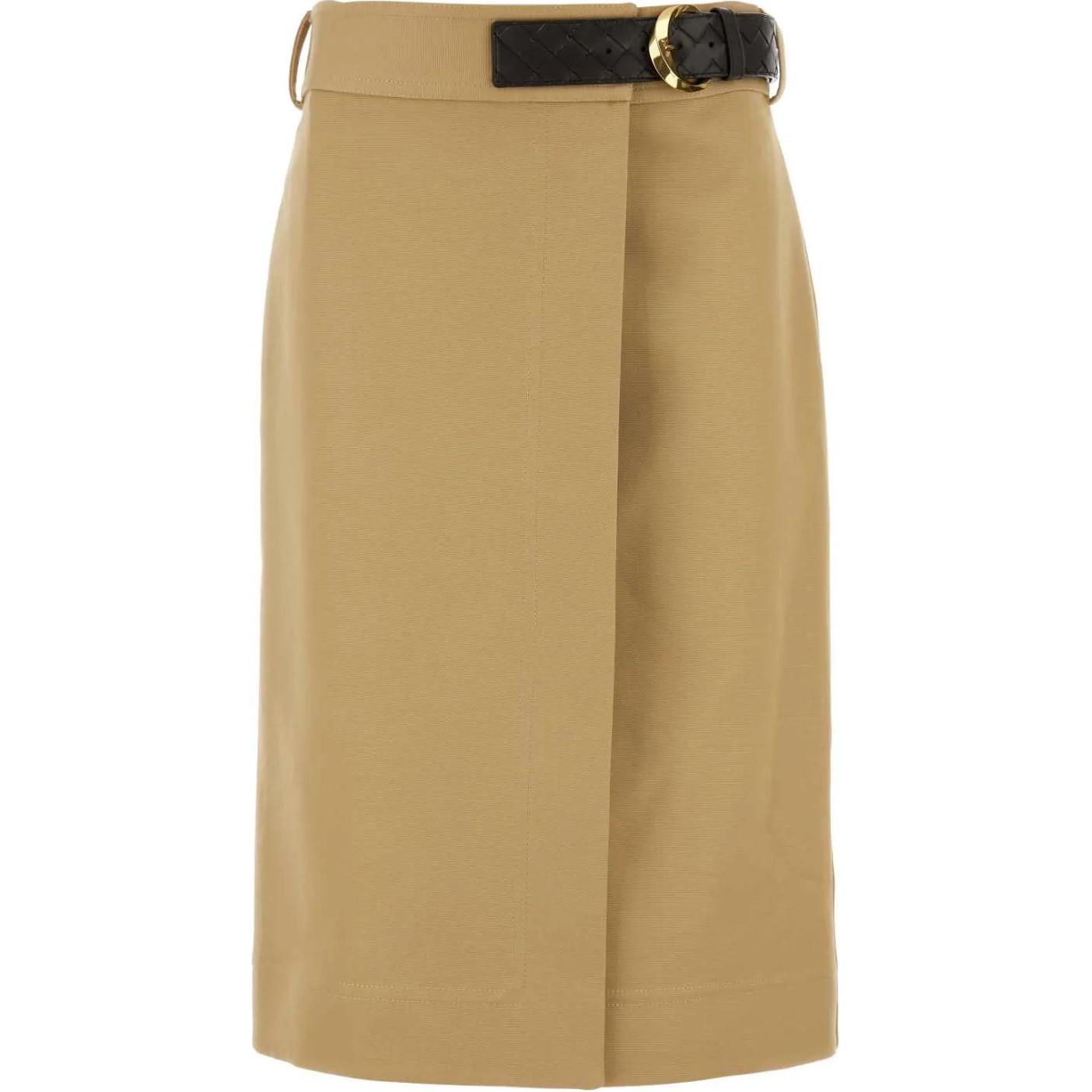 (Women) Bottega Veneta Beige Plain Midi Casual Skirt with Belt Loops 791599V0BT01434