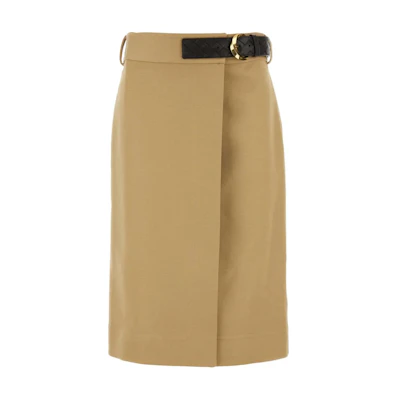 (Women) Bottega Veneta Beige Plain Midi Casual Skirt with Belt Loops 791599V0BT01434