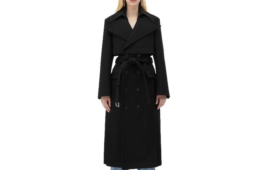 (Women) Bottega Veneta Black Double-Breasted Trench Coat FW23 752392V00X01000