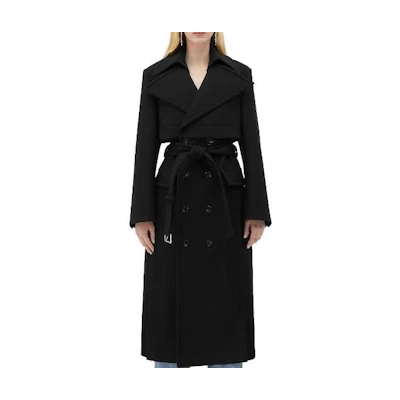 (Women) Bottega Veneta Black Double-Breasted Trench Coat FW23 752392V00X01000