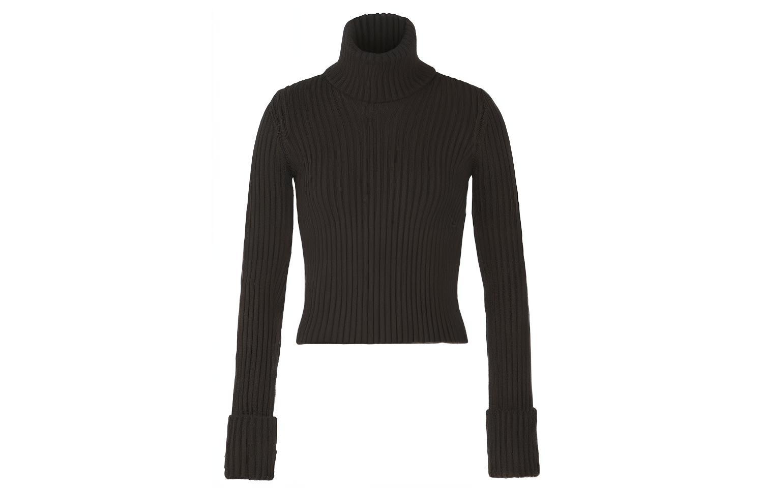 (Women) Bottega Veneta Black High-Neck Ribbed Wool Sweater 641065V08G02113