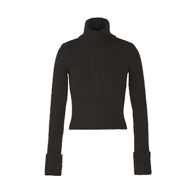(Women) Bottega Veneta Black High-Neck Ribbed Wool Sweater 641065V08G02113