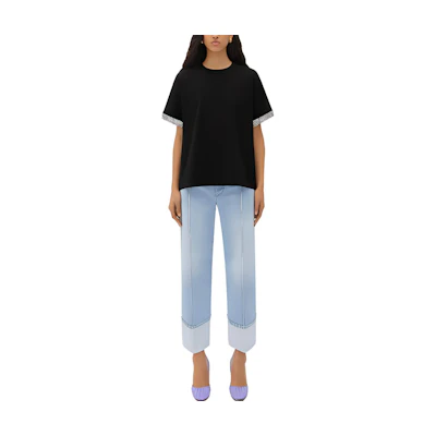 (Women) Bottega Veneta Black Minimalist Panel Crewneck Casual T-Shirt 753811V39G01000