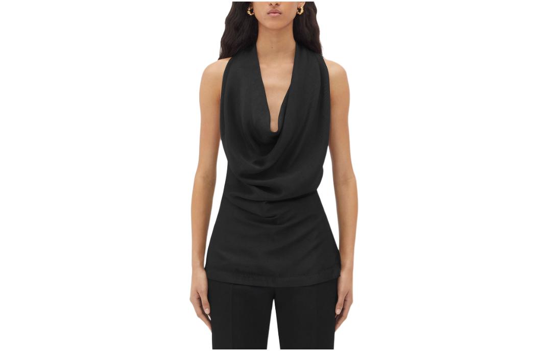 (Women) Bottega Veneta Black V-Neck Sleeveless Slim Fit T-Shirt 777470V3OU01000