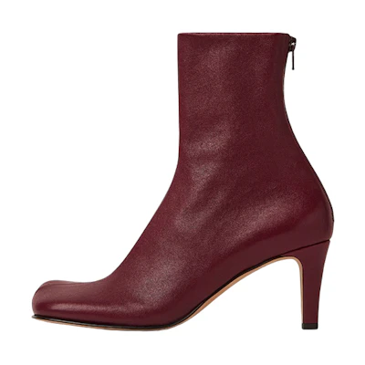 (W) Bottega Veneta Bloc 'Red Leather Zip-Up Ankle Boot'