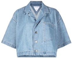 (Women) Bottega Veneta Blue Straight-Fit Denim Short-Sleeve Shirt SS22 690231V1NL04946 (Women) Bottega Veneta Blue Straight-Fit Denim Short-Sleeve Shirt SS22 690231V1NL04946
