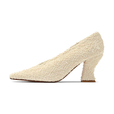 (W) Bottega Veneta Bouclé Almond Pump 75 Off White
